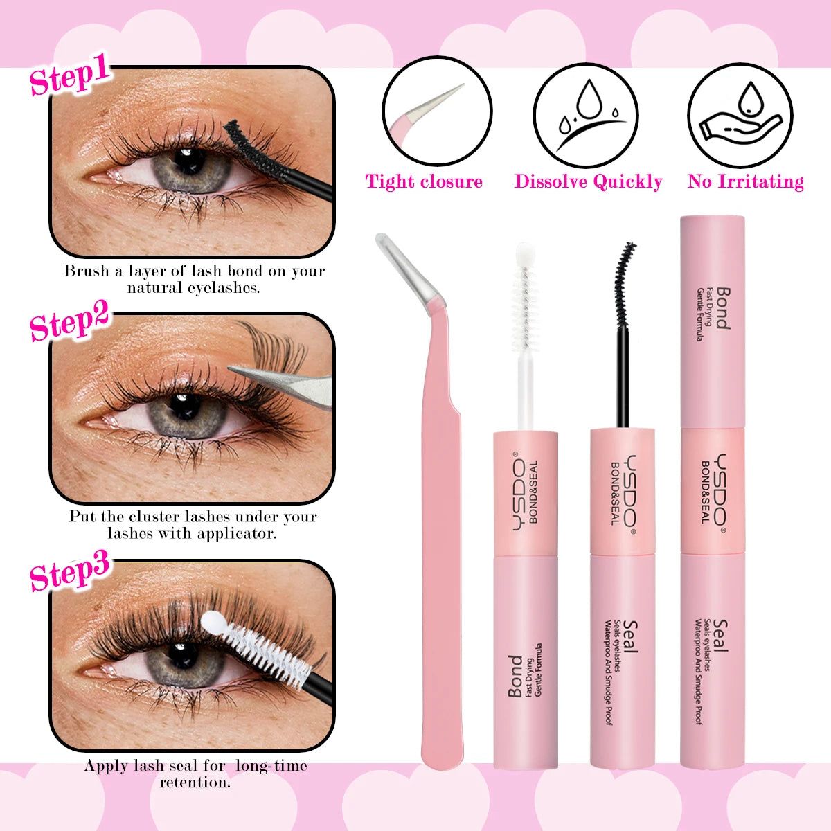 Individual Lashes C/D Curl DIY False Eyelashes Makeup Lash Clusters Set Eyelash Extension Kit Lashes Bond and Seal Make Up Tool