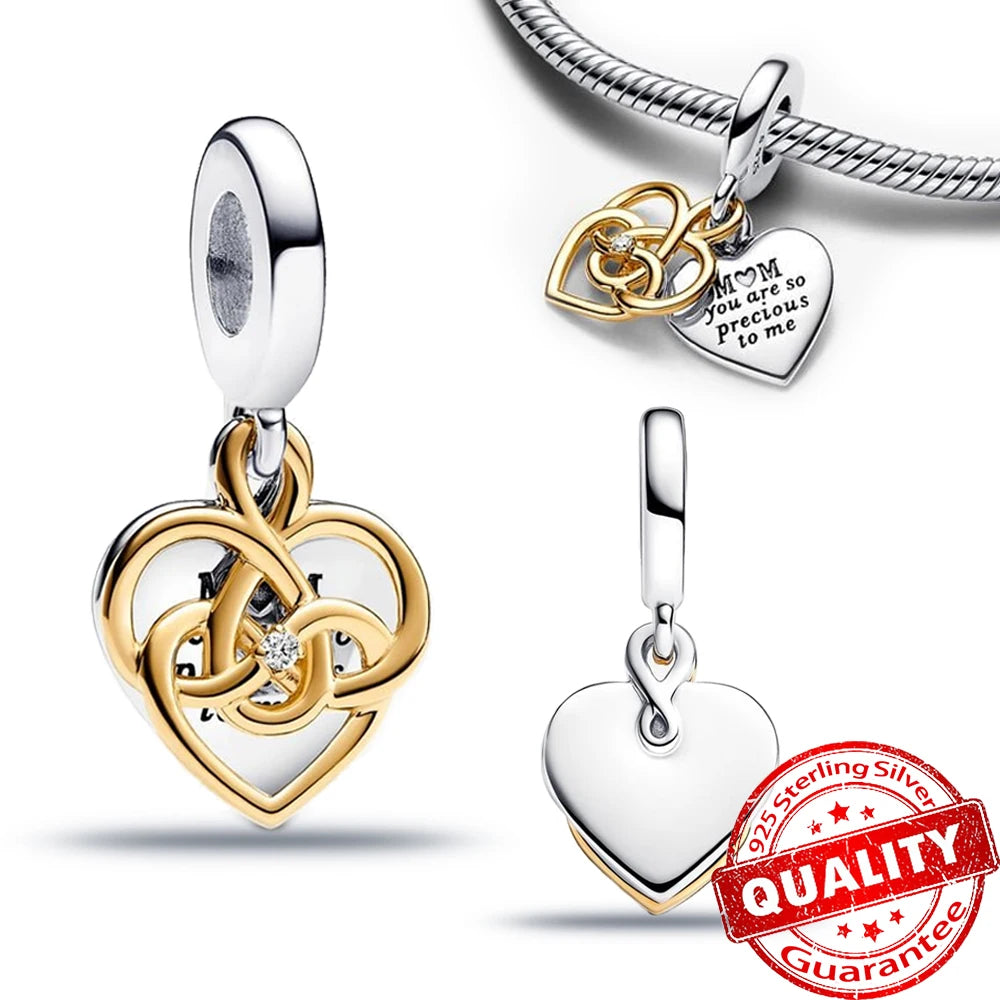 New Arrival 925 Sterling Silver Love You Mom Entwined Infinite Hearts Charm Fit Original Bracelet for Women Necklace DIY Jewelry