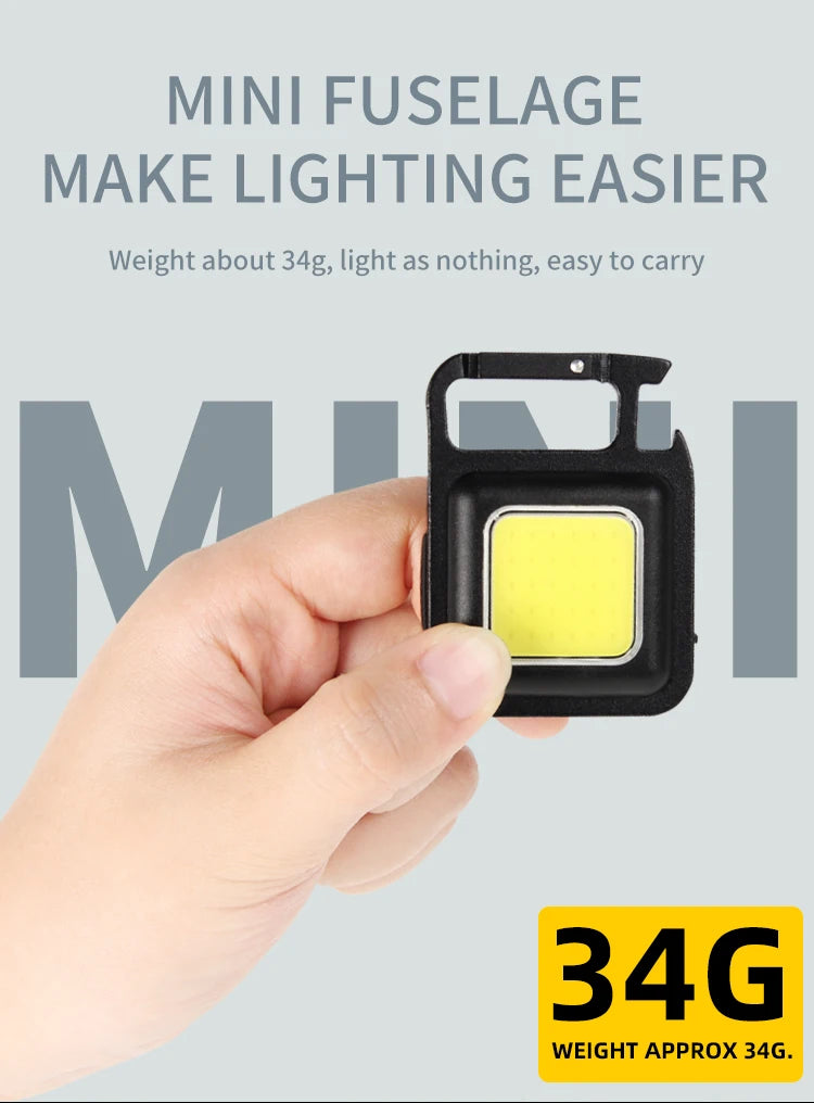 COB LED Mini Flashlight Super Bright EDC Keychain Light Outdoor Emergency Camping Pocket Lamp With Tail Magnet Corkscrew