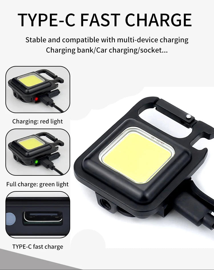 COB LED Mini Flashlight Super Bright EDC Keychain Light Outdoor Emergency Camping Pocket Lamp With Tail Magnet Corkscrew