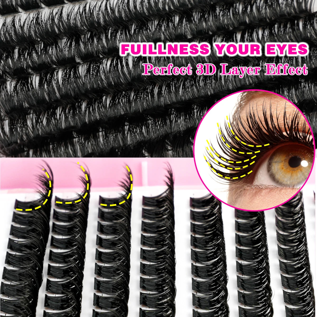 Individual Lashes C/D Curl DIY False Eyelashes Makeup Lash Clusters Set Eyelash Extension Kit Lashes Bond and Seal Make Up Tool