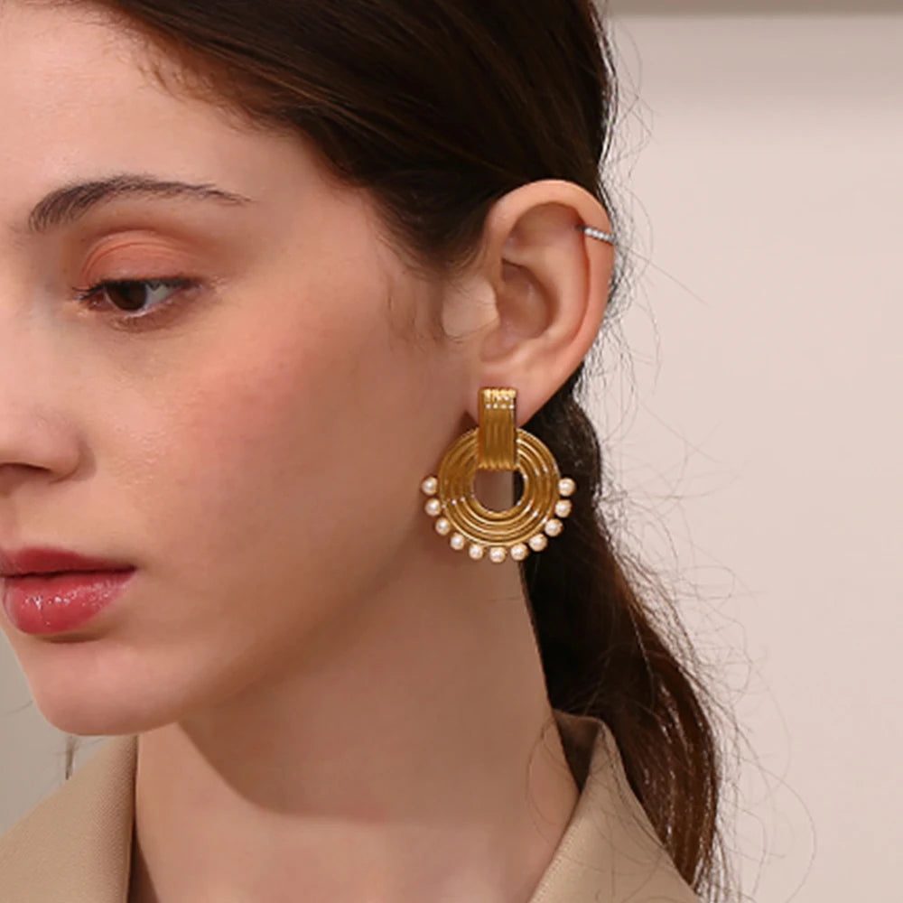 E.B.belle Tarnish Free Round Shape Imitation Pearl Earrings Hypollergenic Stainless Steel Elegant Women Earring Jewelry Charm