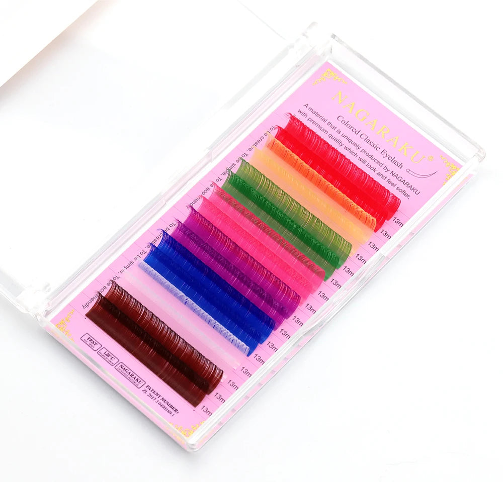 NAGARAKU Mix Color Eyelashes Make up High Quality Soft Natural Synthetic Mink Rainbow Eyelash Extension Supplies 8 Colors Mix