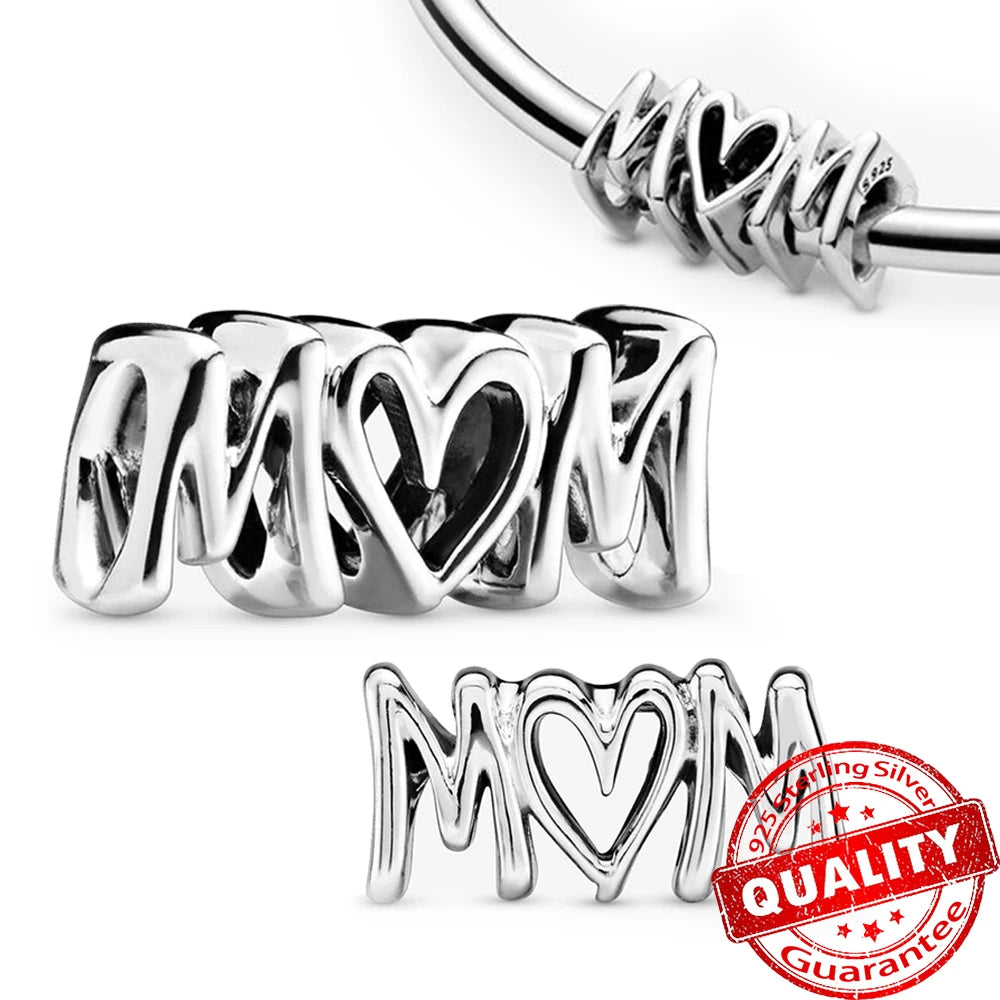 New Arrival 925 Sterling Silver Love You Mom Entwined Infinite Hearts Charm Fit Original Bracelet for Women Necklace DIY Jewelry