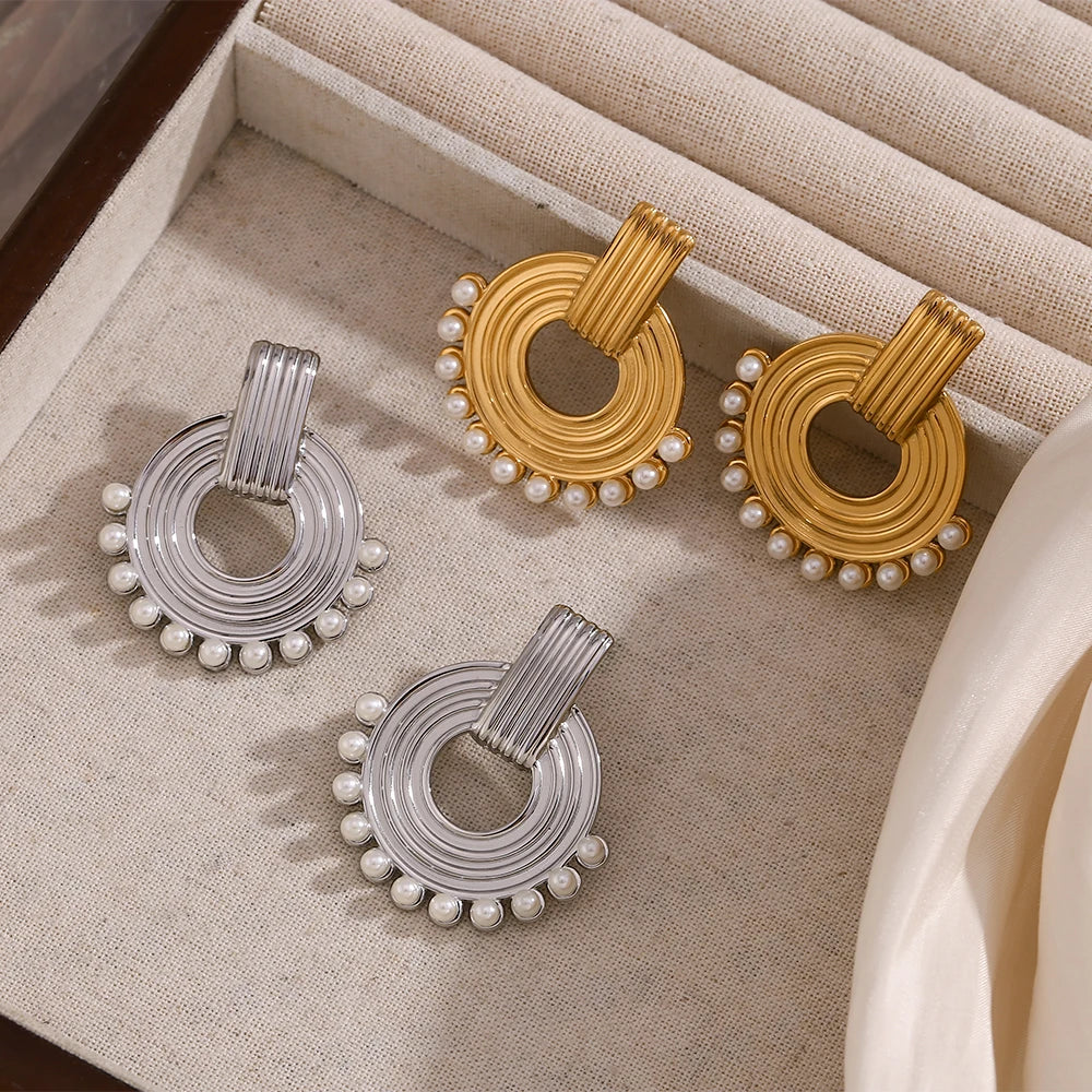 E.B.belle Tarnish Free Round Shape Imitation Pearl Earrings Hypollergenic Stainless Steel Elegant Women Earring Jewelry Charm